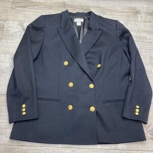 Vintage Pendleton Blazer Womens 16 Navy 100% Wool Double Breasted Buttons USA
